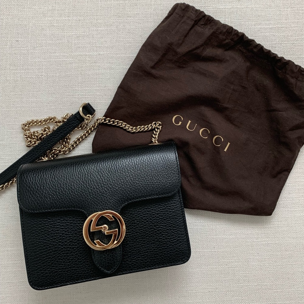 Brand New Gucci Black Icon GG Interlocking Small Crossbody Bag